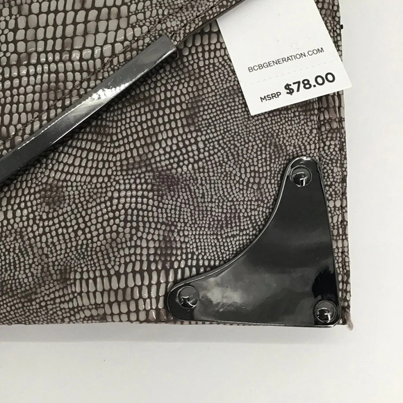 BCBG Generation Faux Reptile Print Evening Bag Clutch Gray/Taupe NWT - Picture 6 of 13